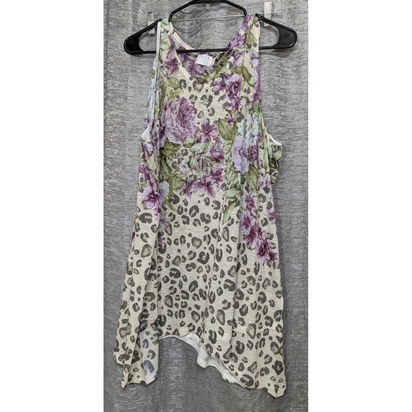 Time and Tru Tops - Time And Tru Animal Print Tank Top Purple/Green Floral Women XL